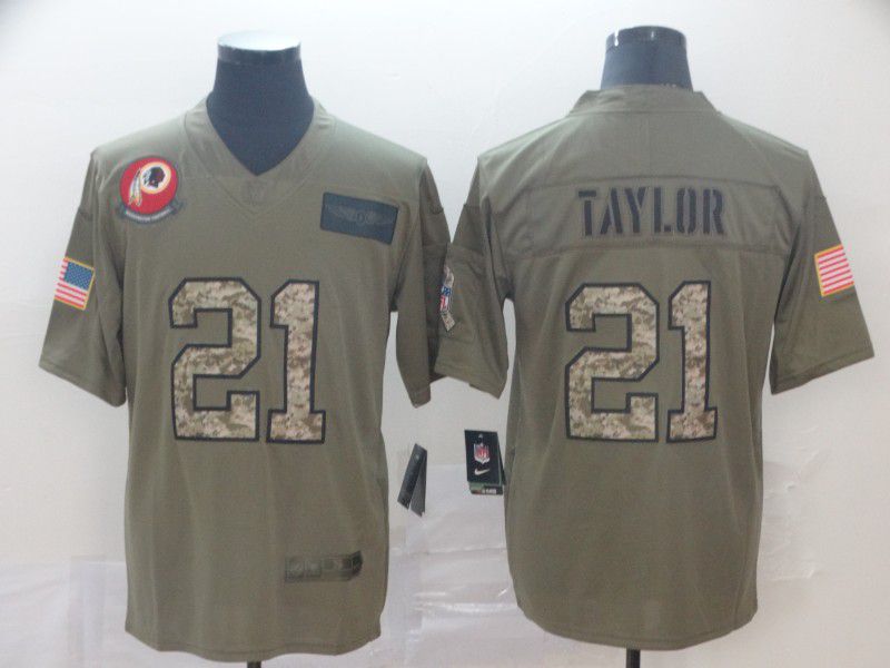 Men Washington Red Skins #21 Taylor Nike 2019 Olive Camo Salute to Service Limited NFL Jerseys